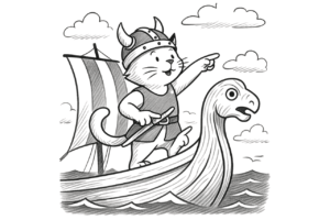 Wikinger-Katze auf Drachenschiff